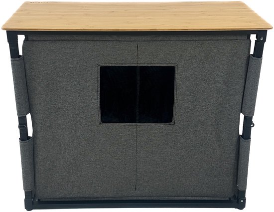EveBase Flex 100 - Campingkast - Inklapbare Opbergkast met Bovenblad - Bamboe - Grijs/Zwart — afbeelding 4