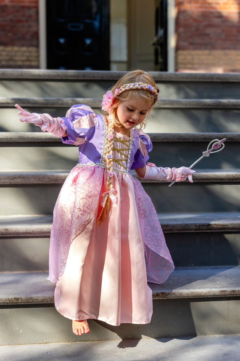 Het Betere Merk - Prinsessenjurk meisje - Roze / Paarse jurk - Verkleedkleding meisje - Carnavalskleding Kind - Kleed - Lange handschoenen - Haarband — afbeelding 8