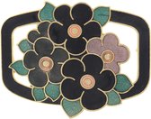Behave – Broches Dames – Vintage Cloisonné Bloemen Rechthoek – Zwart & Groen