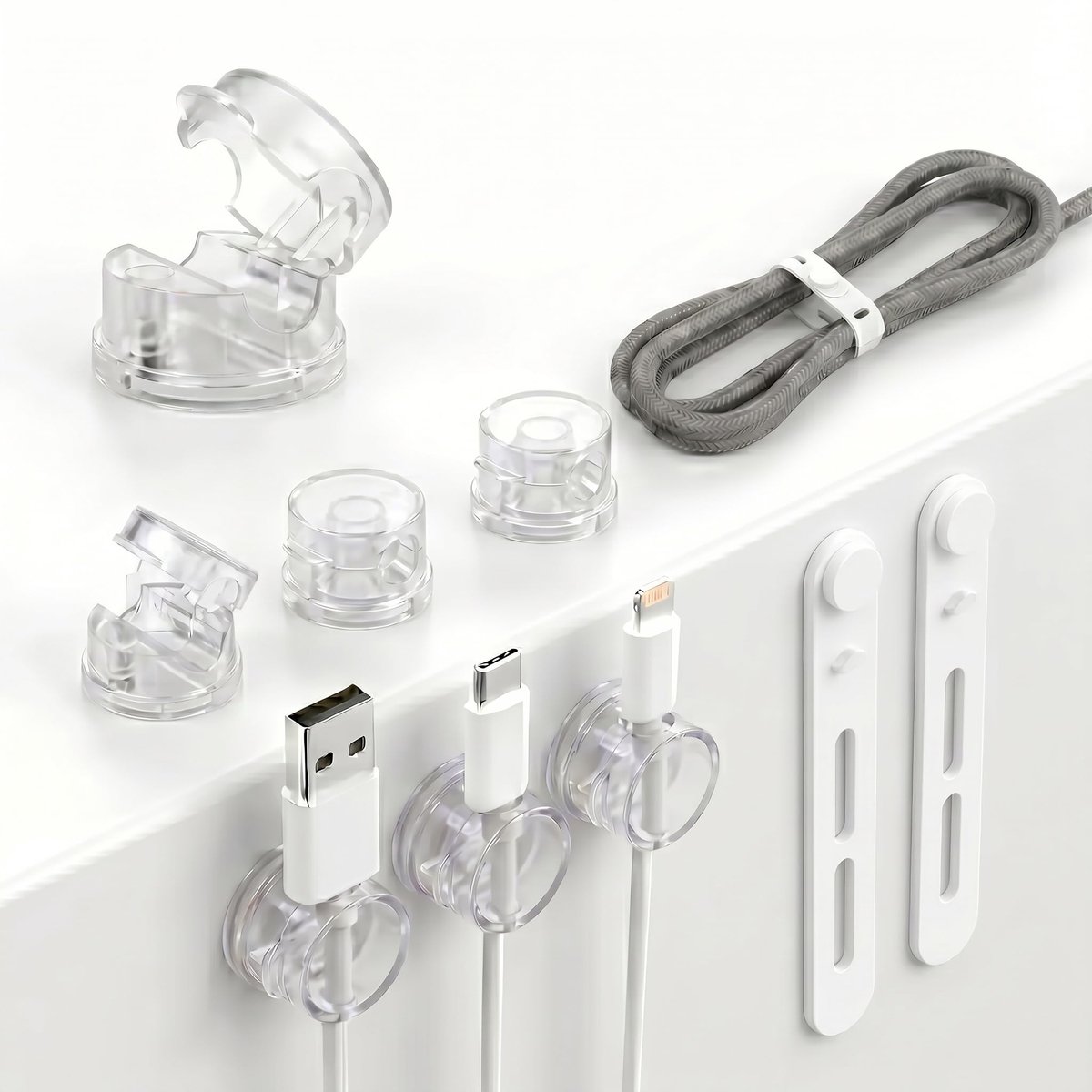 SnelShoppen - 6 Stuks Magnetische 360° Draaibare Kabelhouder - Zelfklevend - Kabelorganizers - Eenhand Kabelclips - Universele Kabelorganizer voor USB