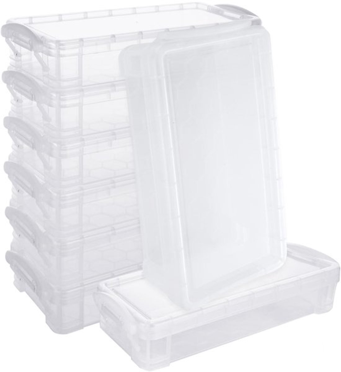 Pennenbakje - 8 Stuks - Stapelbaar - 22 x 10 x 4 cm - Plastic - Met Deksel - Transparant - Pencilbox