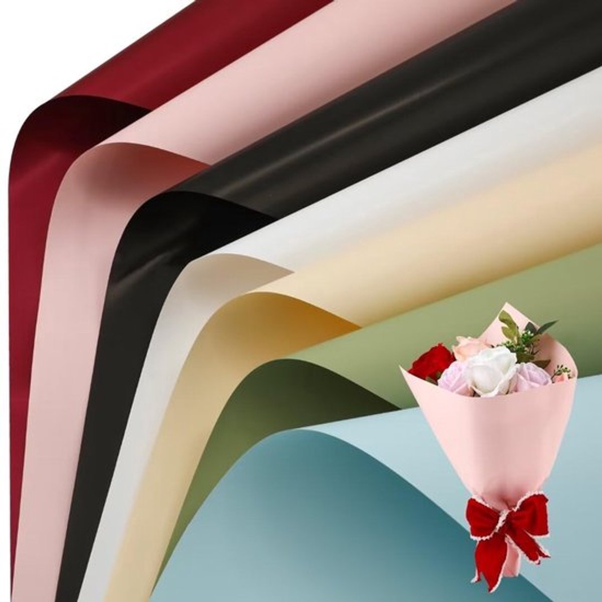 Bloemeninpakpapier Waterdicht - 21 Vellen - 7 Kleuren - Dubbelzijdig - Parelmoerfolie - 56 x 56 cm - Verpakkingspapier