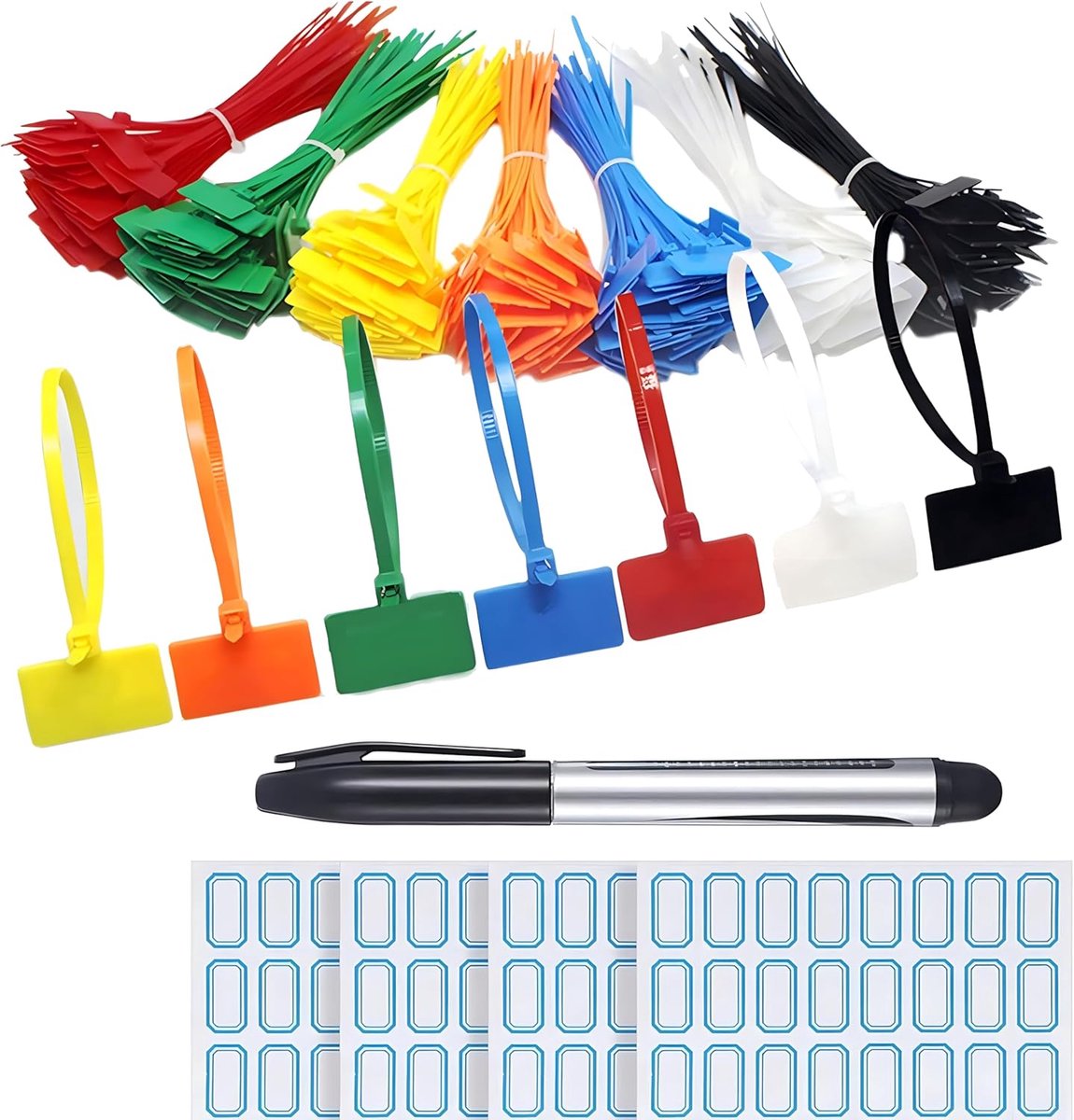 SnelShoppen - Kleurige Kabelbinders 250 Stuks met Labels - Plastic Kabelbinders voor Kabelbeheer - UV- en Warmtebestendig - 150mm x 3mm - Tuin, Thuis,