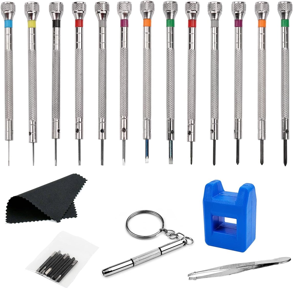 SnelShoppen - 13-delige horlogemakers schroevendraaierset, precisie schroevendraaiers 0.6-2mm, glas schroevendraaiers, ideaal voor horloge reparatie e
