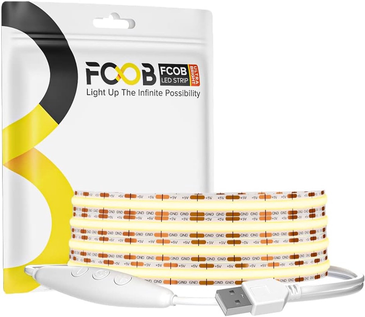 SnelShoppen - Dimbare COB USB LED Strip 2M 320LEDs/M 8mm Breed Natuurlijk Wit 4000K CRI90+ Voor Keuken Thuis Sfeer DIY Decoratie Met Dimmer