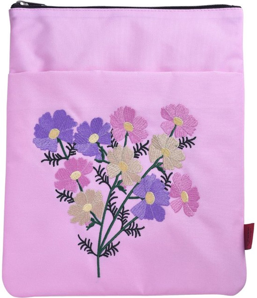 Boekmouw Geboortebloem Borduurwerk - Oktober Cosmos Boekhoes - Boekbeschermer - Rits - Canvas/Polyester - 28 x 21,5 cm
