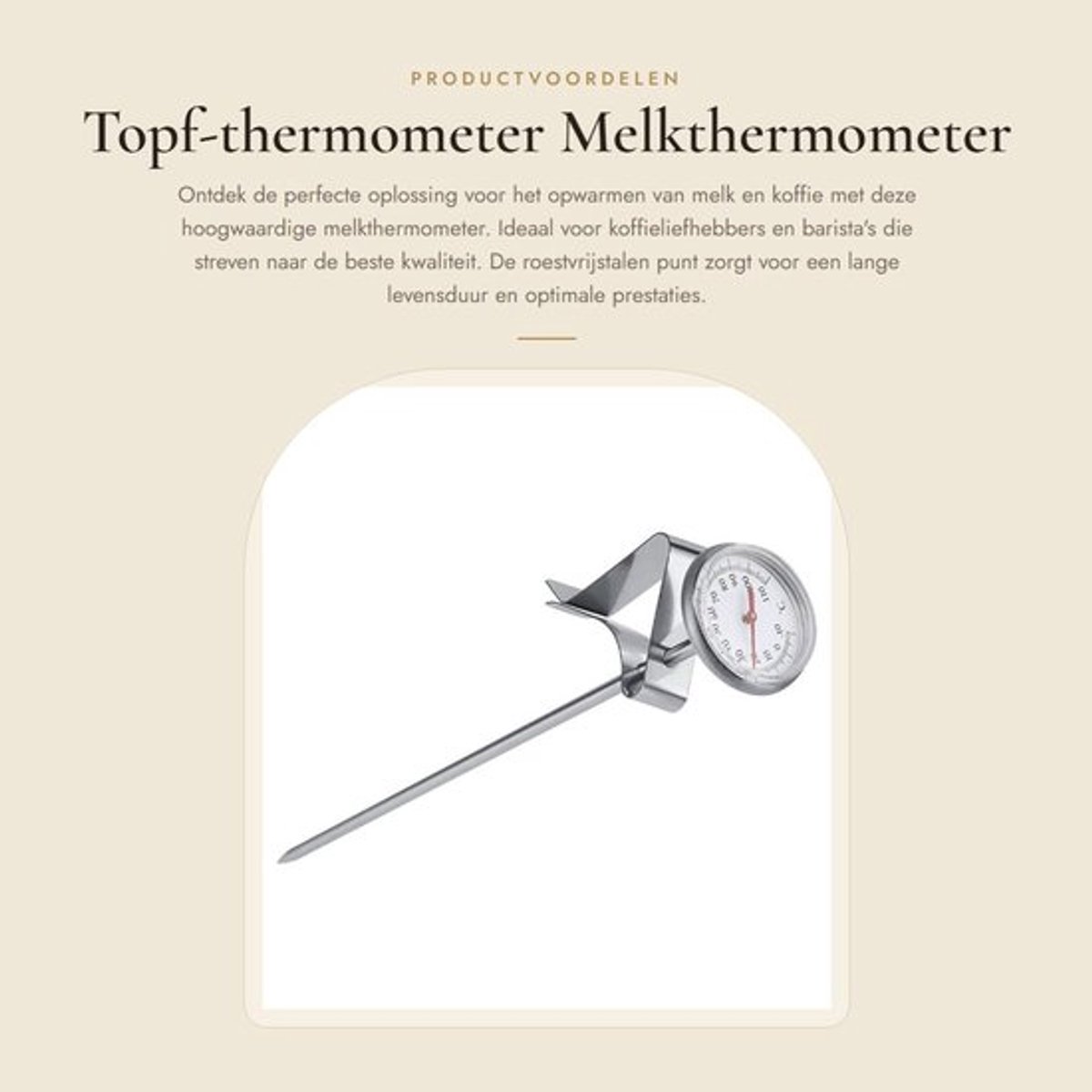 Melkthermometer Roestvrij Staal - Nauwkeurige Meting - Temperatuurbereik -10~110 ℃ - Eenvoudig Schoon Te Maken - Handige Clip - Koffiethermometer