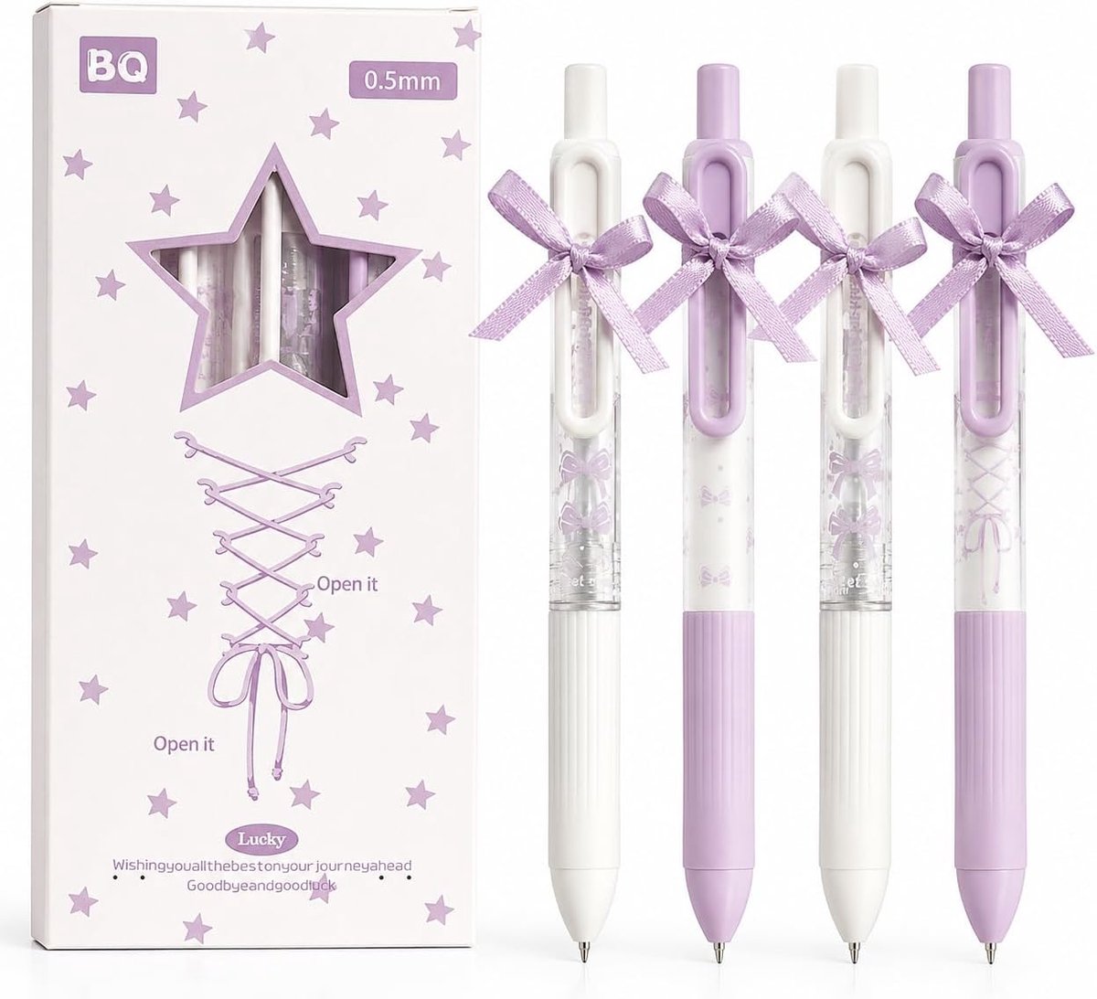 Gelpennen 0.5mm paars met strik - retractable - schattig design - perfect voor notities - SnelShoppen