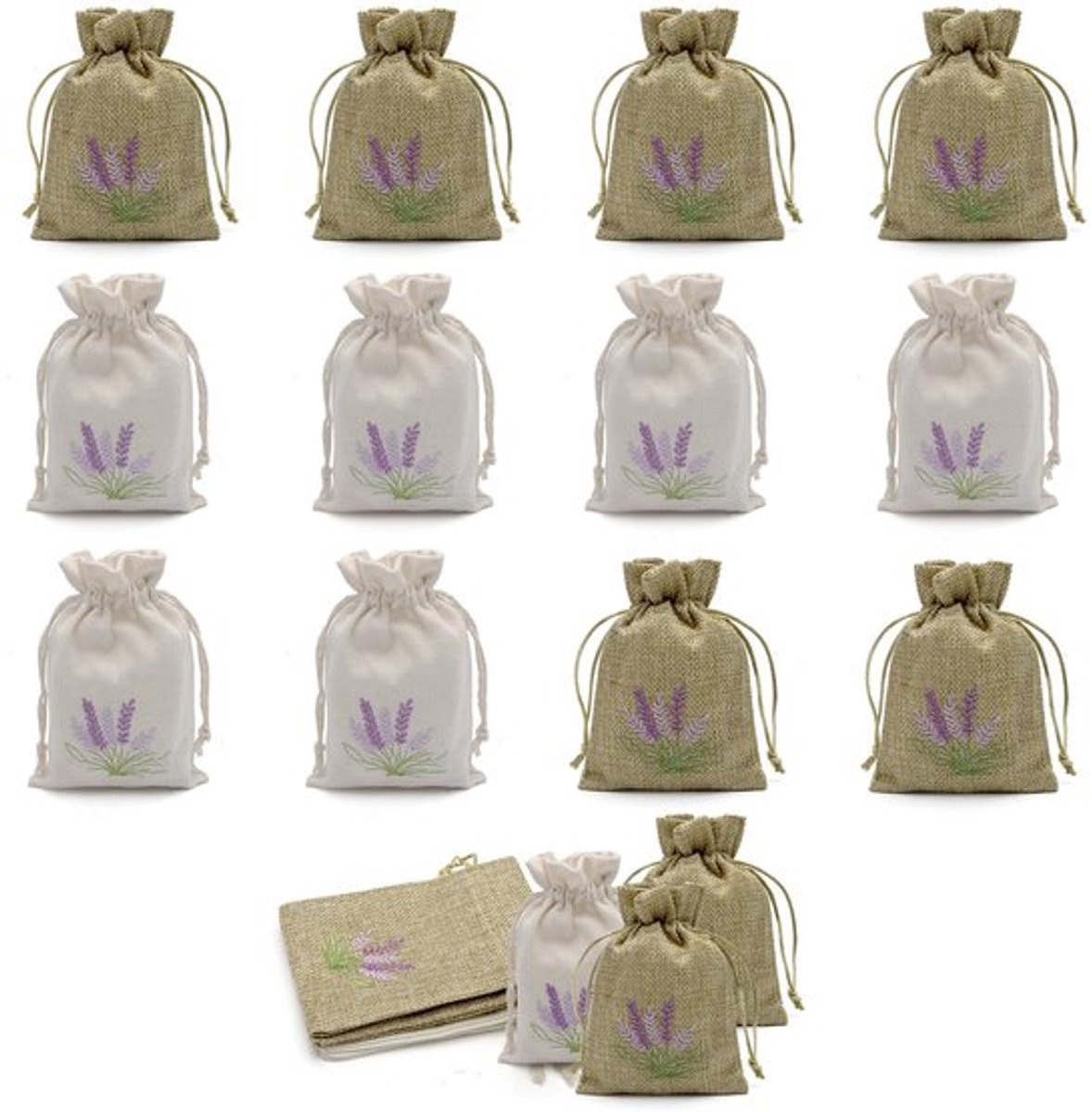 Lavendelzakjes 12 stuks - Lege Sachet-zakjes - Opbergtas voor Droogbloemen - Geborduurd Katoen/Linnen - Veiligheidswaarschuwing Geen Fijn Vakmanschap - Geurzakjes