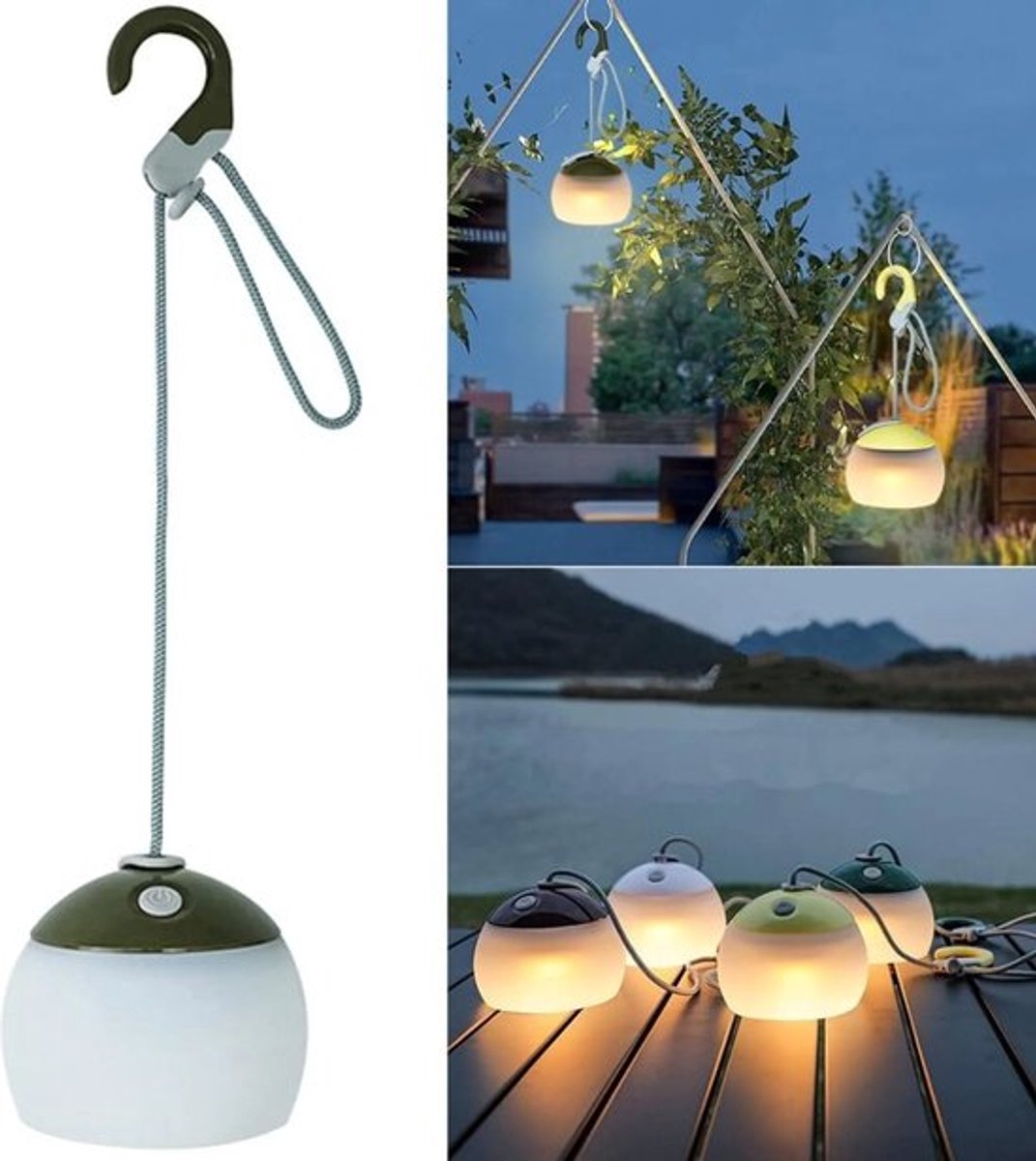 LED-kampeerlamp, onbreekbaar, oplaadbaar via USB-C, geschikt voor wandelen, noodgevallen en decoratie, milieuvriendelijk.