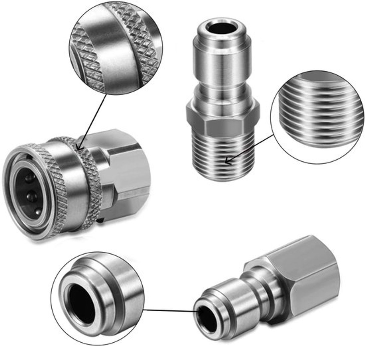 Drukreiniger Koppeling 4pcs - NPT 3/8" Aansluitingen - Roestvrij Staal - M22 Adapter - Snelle Verbinding - Lekvrije Montage - Drukreiniger Aansluiting