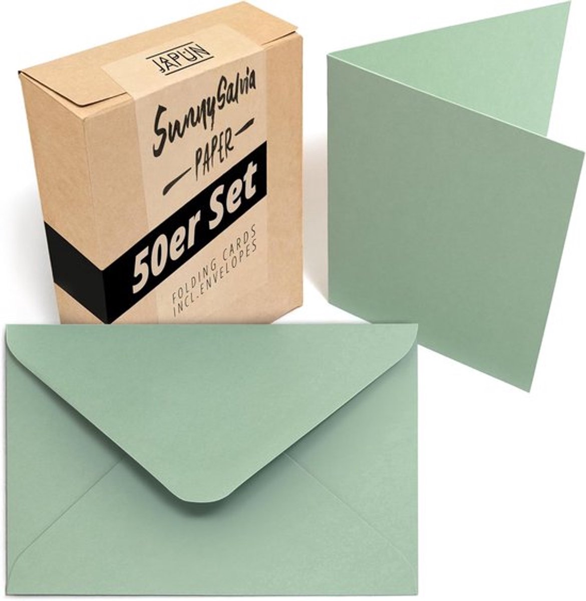 SnelShoppen - 50 Vouwkaarten met 50 Enveloppen A6/C6 Formaat, Groene Sagekleur | Set van 230 g/m² Lege Dubbele Kaarten voor Schrijven en Printen, Brie