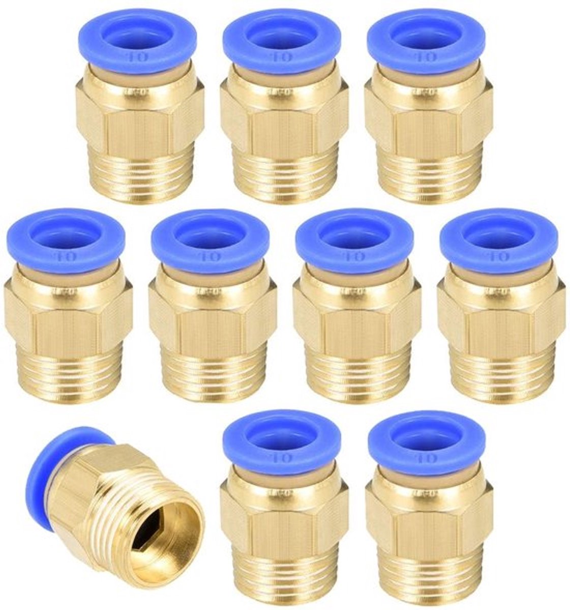 Snelkoppeling 10 mm - Pneumatische Connector - Push-to-Connect - G3/8 Draad - Gereedschapsvrij - Messing/Kunststof - Pneumatische Fitting