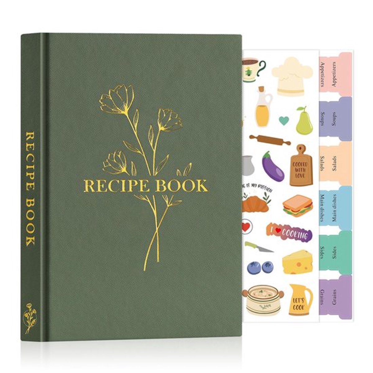 Receptenboek A5 - Blanco Kookboek - Leren Kaft - Waterdicht - 70 Recepten - Stickers voor Organisatie - Kookdagboek