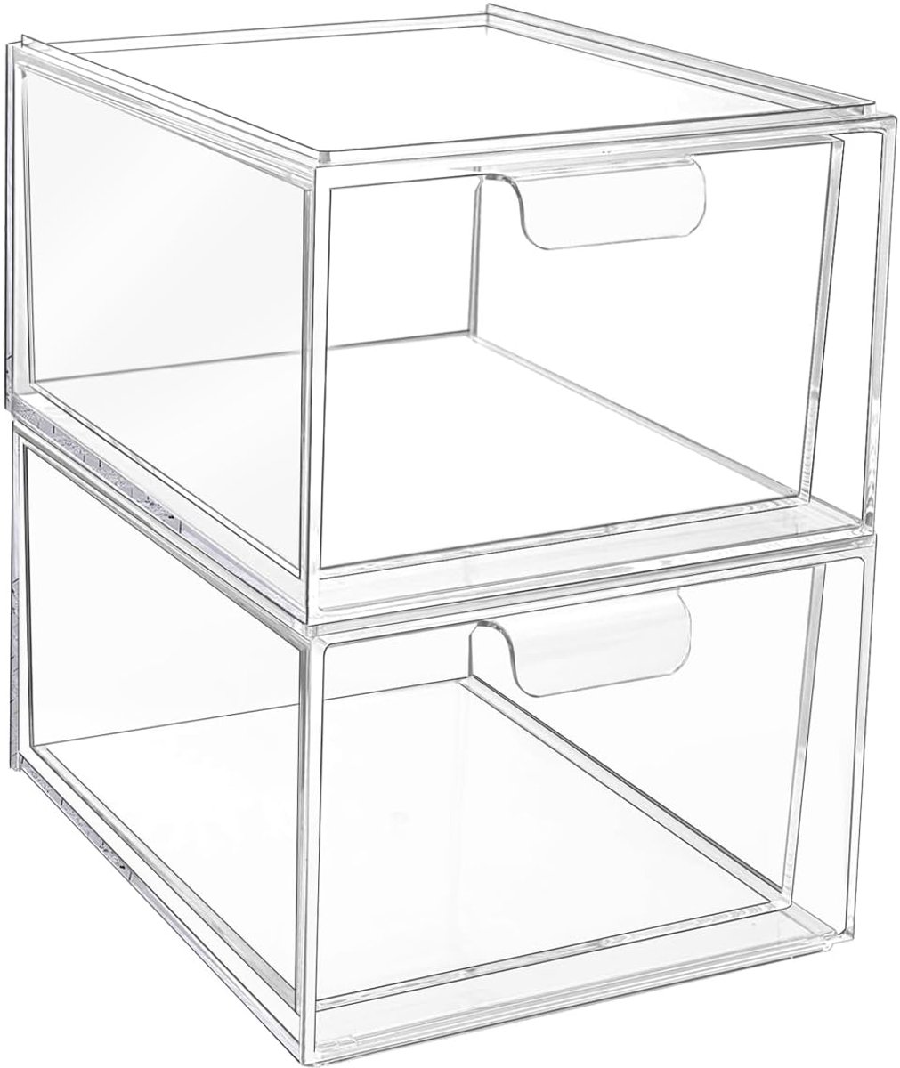 SnelShoppen - 2 Pcs Lade Organizer, Makeup Organizer, Transparante Organizer Box met 16 Antislip Matten, Ideaal voor Badkamer, Slaapkamer, Dresser en
