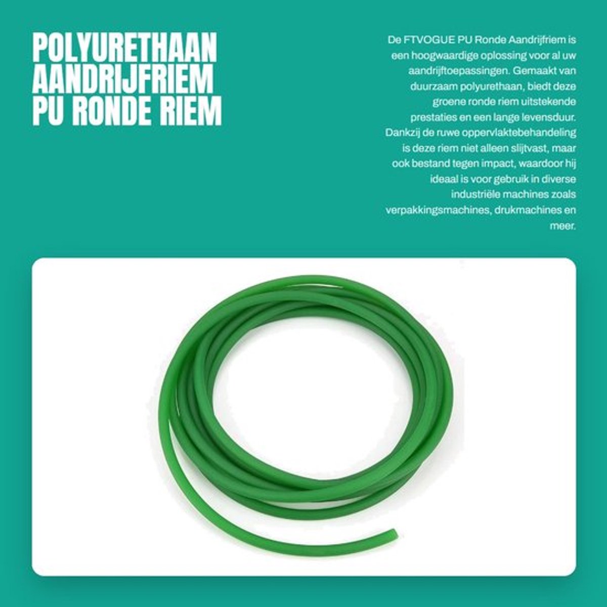 Polyurethaan Riem - Ronde PU Riem - Hoge Treksterkte - Slijtvast - Impactbestendig - Eenvoudige Installatie - 8mm x 5m - Aandrijfsysteem