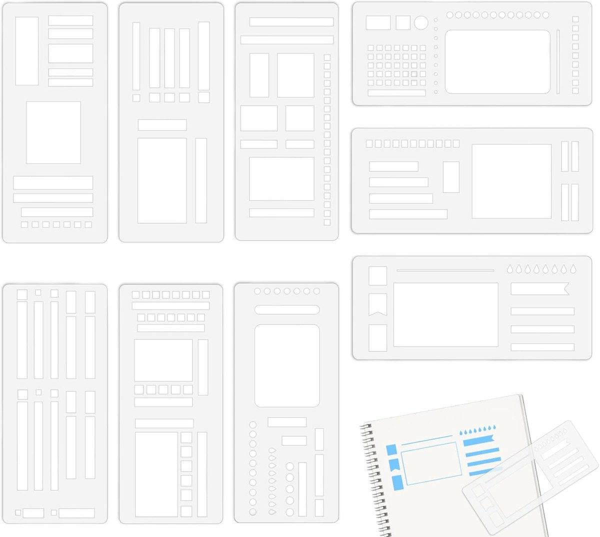 SnelShoppen - 9 pcs Bullet Journal Templates - Creatieve Sjablonen voor Organisatie, Planning en Notities - Ideaal voor School, Werk en Hobby - A4 For