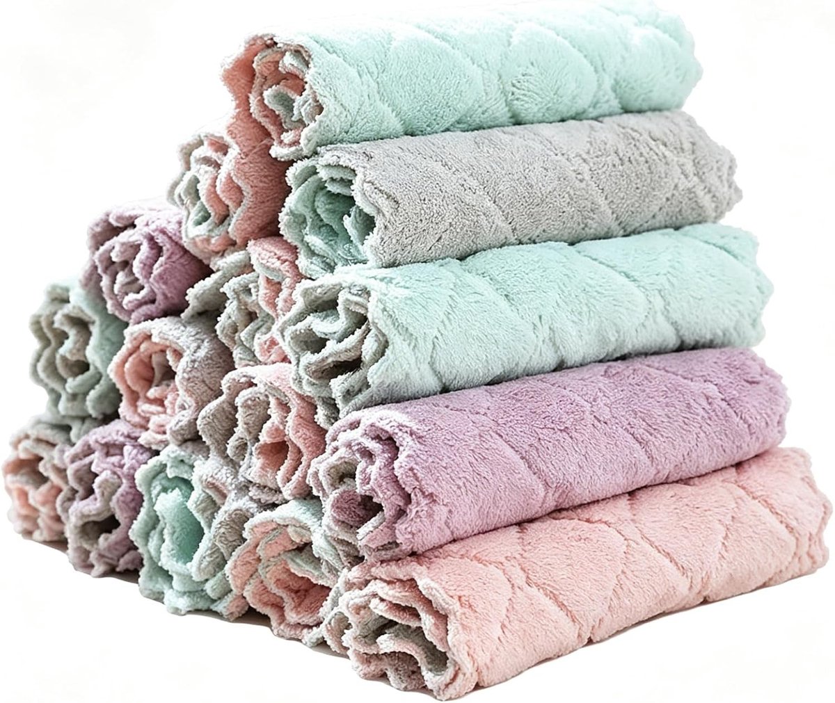 Multifunctionele microvezeldoeken, 15 stuks, 25 cm × 25 cm, absorberend en herbruikbaar voor keuken, auto en huishoudelijke reiniging