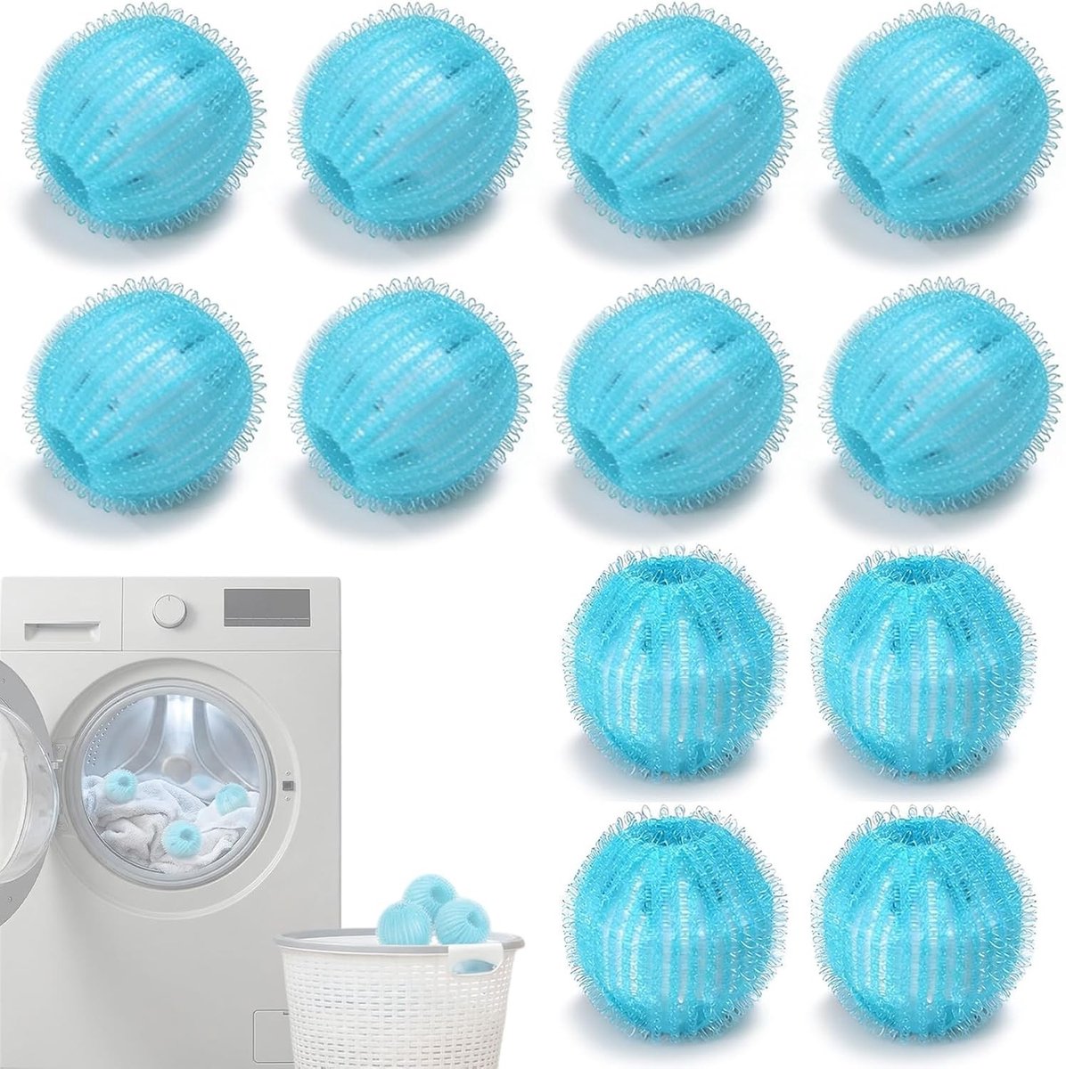 Set van 12 herbruikbare pluisballen voor wasmachine, ideaal voor het verwijderen van dierenharen, anti-haren voor katten en honden, effectieve wasaccessoires voor een schone was