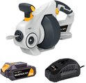 Witte met oranje drain cleaner, met 2Ah batterij en oplader eronder.