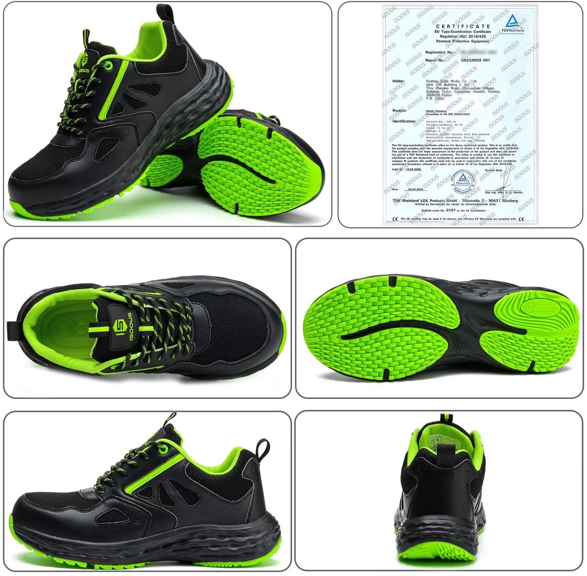 SnelShoppen - Werkschoenen Heren en Dames Veiligheidsschoenen Kunststof Staal Lichtgewicht Ademende Antislip Beschermende Sneakers Zwart Groen EU 43