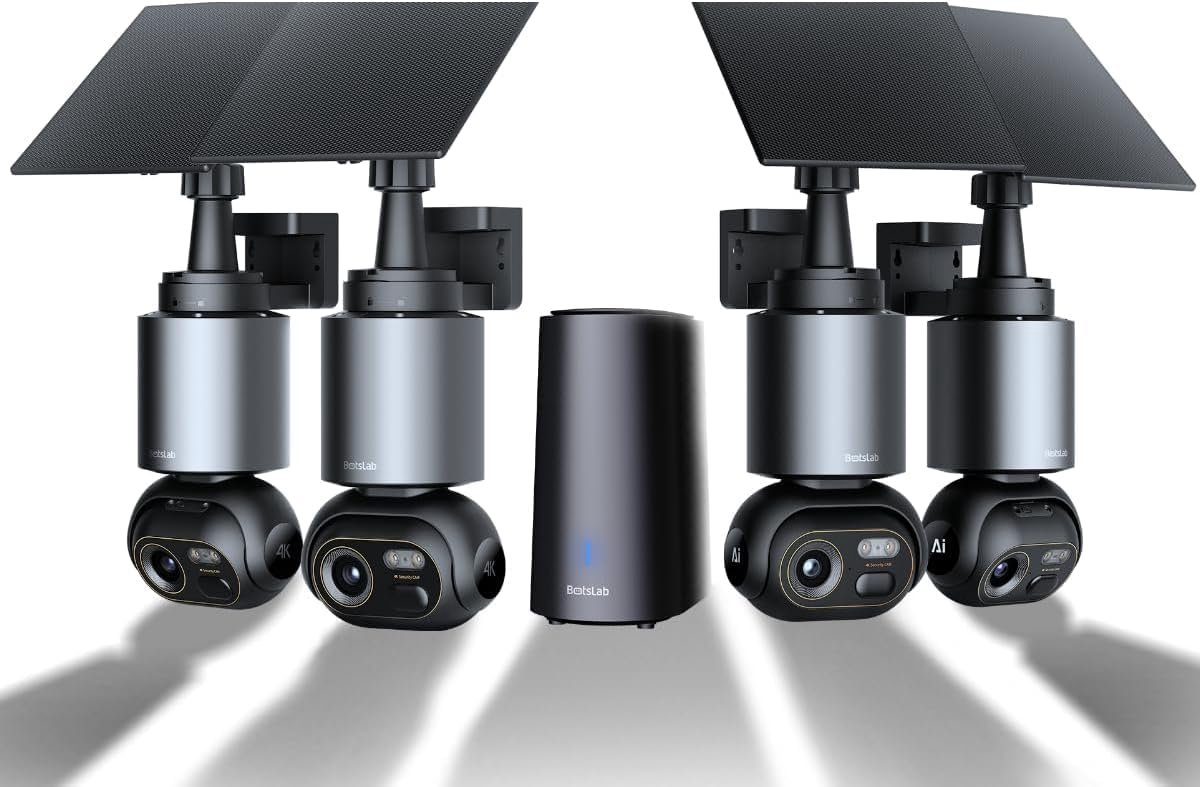 SnelShoppen - 4K Bewakingscamera voor Buiten, Zonne-accu, 4-Cameraset, 32 GB Lokaal Geheugen, 360° Zonne-Wifi-Camera met 8 MP UHD Kleurnachtzicht, AI-
