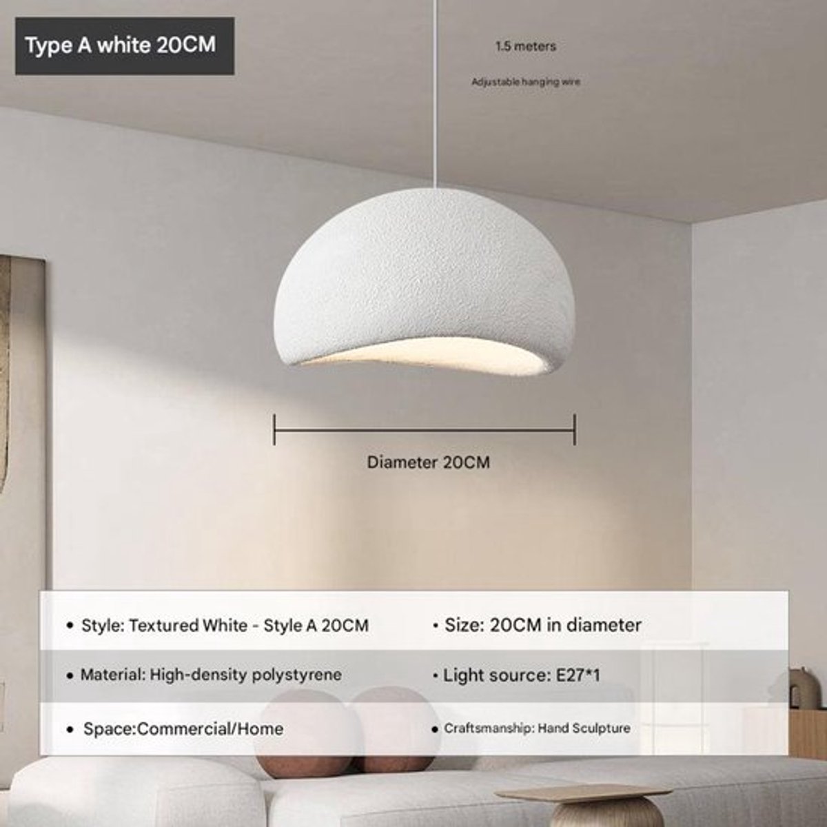 20 cm mini plafondlamp geschikt voor eetkamers, kookeilanden en gangen; moderne hanglamp E27-lamp - wit.