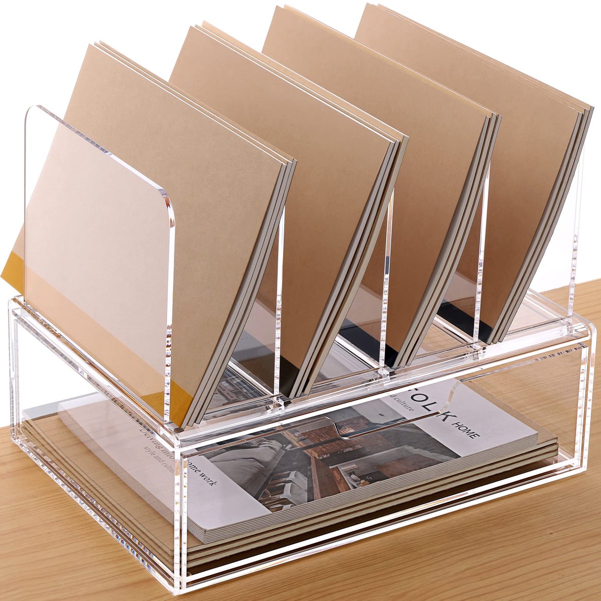 SnelShoppen - HeZone Acryl Bureau Organizer met Lade, Desk Accessoires, Duidelijke Acryl Opslag voor Kantoor, Bureau Organizer met Lade, Desk Supplies