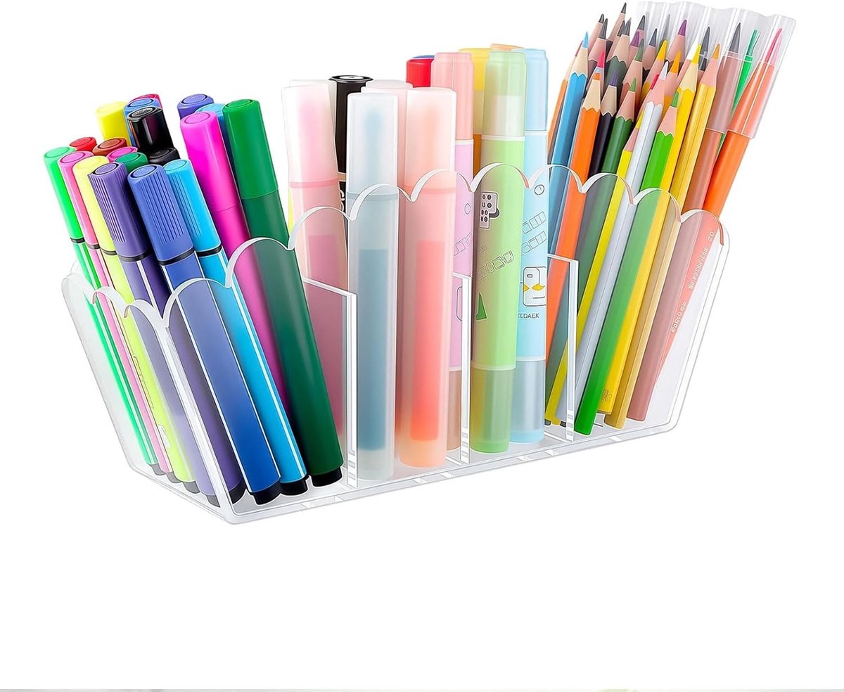 Transparante Acryl Pennenhouder - Desk Organizer met 4 Compartimenten voor Make-up, Remote Control en Kantoorbenodigdheden - Ideaal voor School en Badkamer