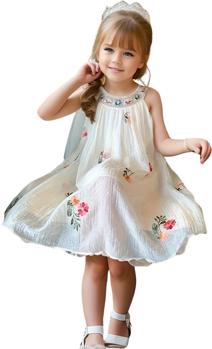 Currero Zomerjurk Meisjes Zomerjurken Kinderen Jurk Meisje Ibiza Stijl Sundress Kinderkleding Crème 7 Jaar Melkachtig