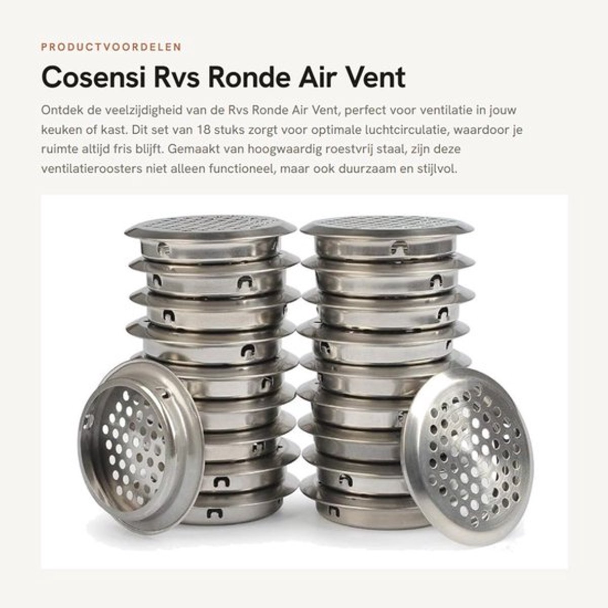 Ventilatie RVS Luchtopeningen - 18 Stuks - Ronde Gaasgat - Bovendiameter 65mm - Binnendiameter 53mm - Dikte 9mm - Duurzaam Materiaal - Luchtrooster