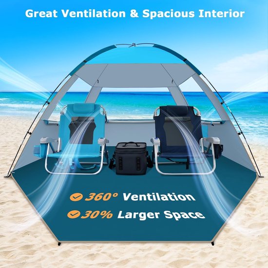 Strandtent voor 4-5 Personen - UPF 50+ UV-Bescherming - Lichtgewicht Familietent voor Strand, Camping & Vissen — afbeelding 5