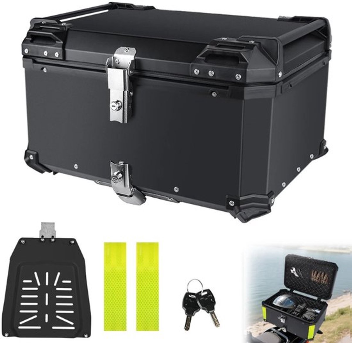 65L Universele Motorfiets Aluminium Achterkoffer Bagagekoffer Waterdichte Gereedschapskist Opbergbox met 2 Sl
