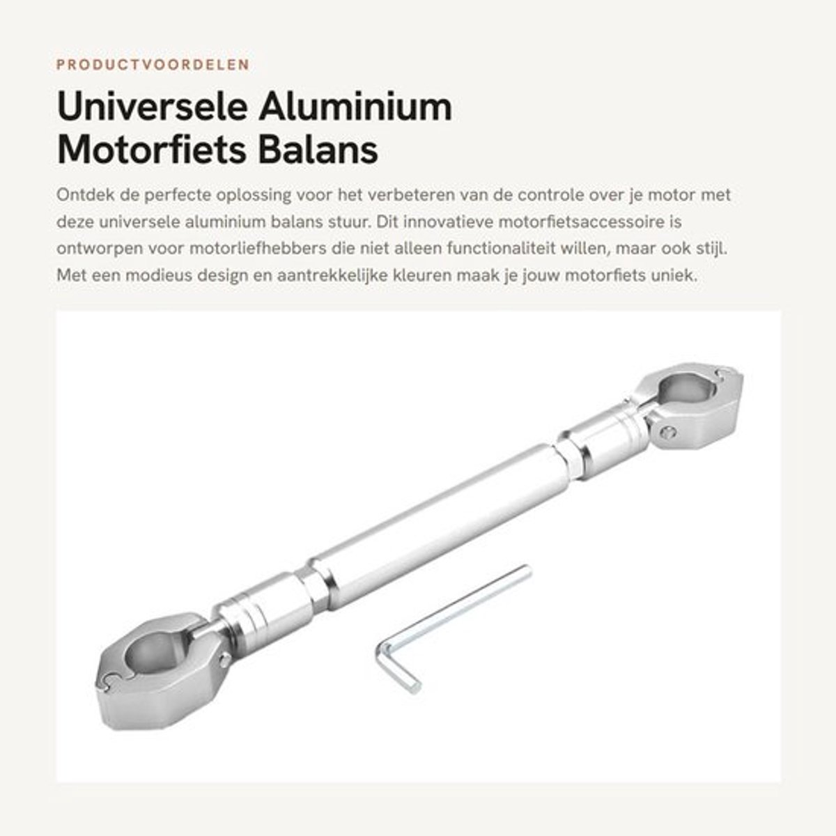Universele Aluminium Motorfiets Balans Stuur - Motorfiets Accessoire - Zilver - Stuurtool - Geschikt voor 22mm Stuur
