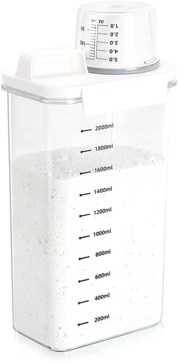 SnelShoppen - 2300ml Airtight Detergent Dispenser met Maatbeker, Multifuntionele Waspoederdoos, Geschikt voor Waspoeder, Detergent, Cereals, Wit
