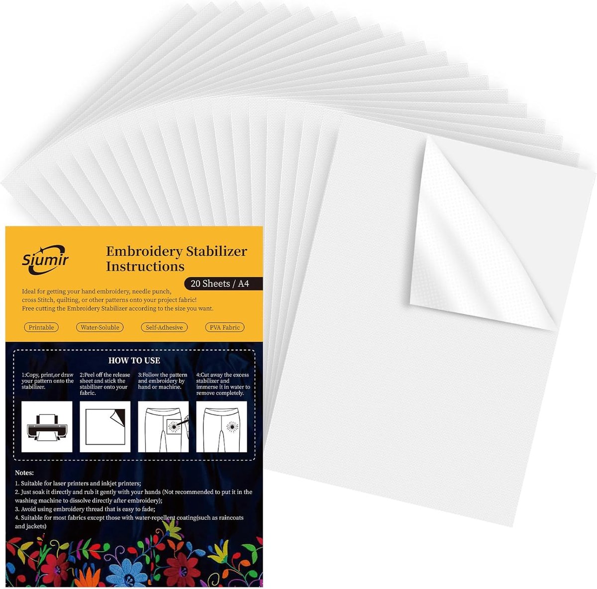 SnelShoppen - 20pcs Wateroplosbaar Borduurpapier A4 (21x29.7cm) Borduur Stabilizer voor Hand- en Machineborduren, Ideaal voor Creatieve Projecten en S
