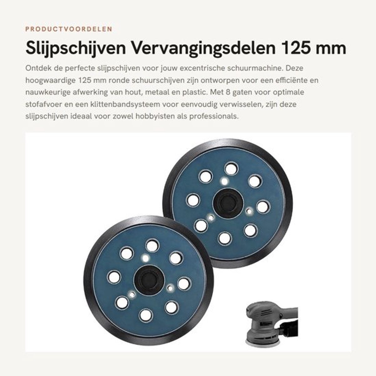 Slijpschijf 125 mm - 8-gats Klittenband - Vervangingsdelen - Accessoires Excentrische Schuurmachine - Voor Hout/Metaal/Plastic - Duurzaam en Slijtvast - Schuurpad