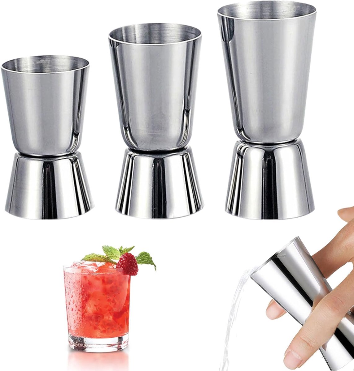 Cocktailmaatbeker 3 stuks, 3cl / 4cl / 5cl, maatbeker cocktail, dubbele schaal, mixbeker, portioneerder accessoires - ShopVlot
