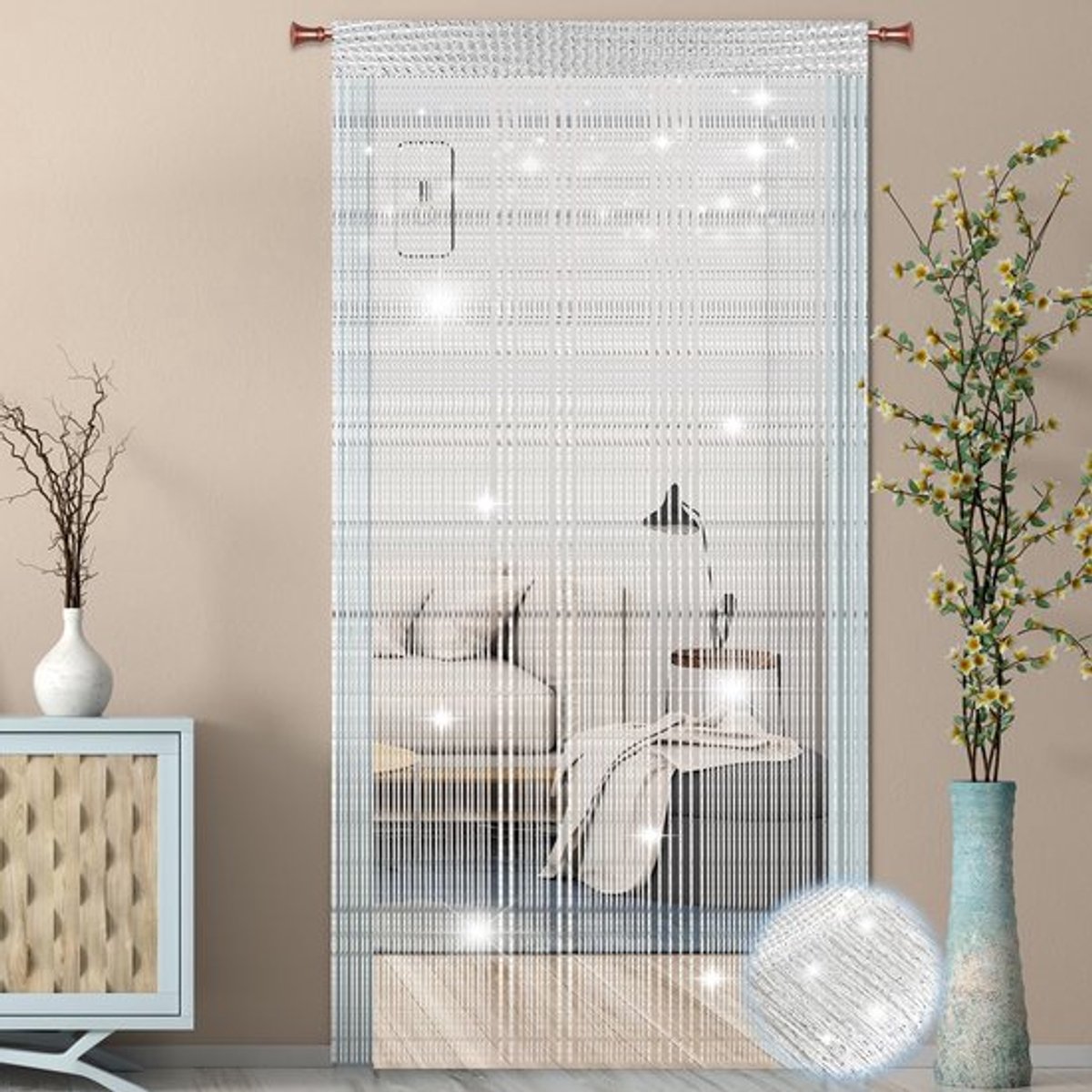 Draadgordijn Insectenwerend - Draadgordijn Set (2 Stuks) - 95 x 200 cm - Voor Deuren/Ramen - Decoratie - Hoogwaardige Polyester - Vliegengordijn