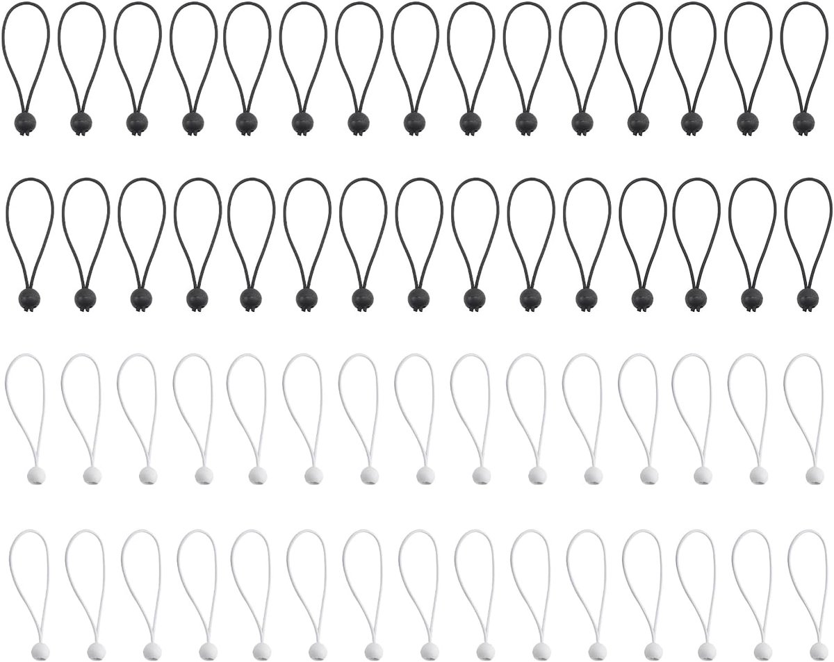 SnelShoppen - 60 Stuks Elastische Tensioners met Bal, 10 cm Expander Lussen, Rubber Tensioner voor Banners, Partytenten, Zeilen, Zwart en Wit, Duurzaa
