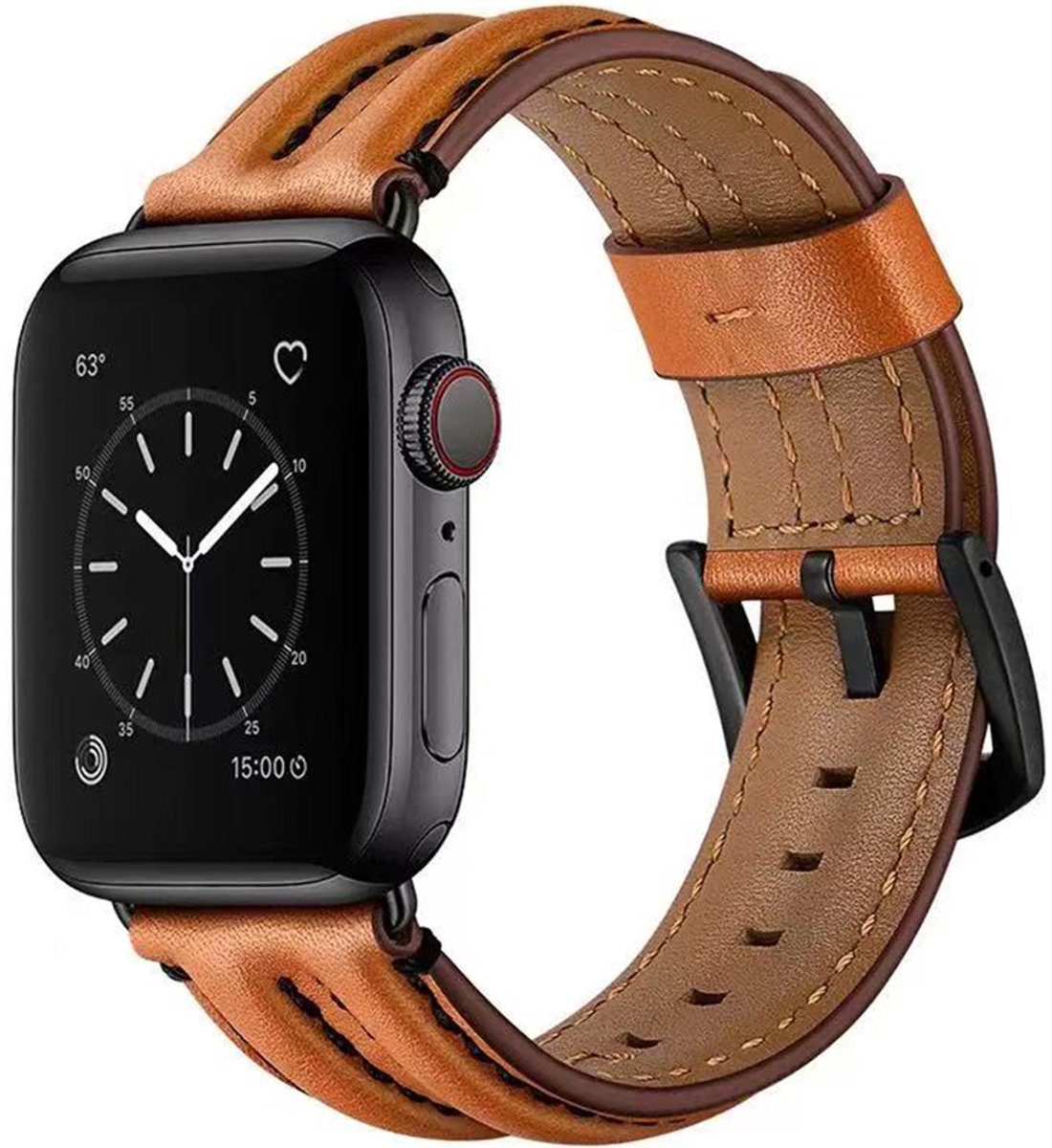 Stravo Premium Leren Bandje – Geschikt voor Apple Watch 42mm (Series 11/10), 41mm (Series 9/8/7), 40mm (Series 6/5/4, SE 3/2/1), 38mm (Series 3/2/1) – Vintage Horlogebandje van Leer met RVS Gesp – Bruin