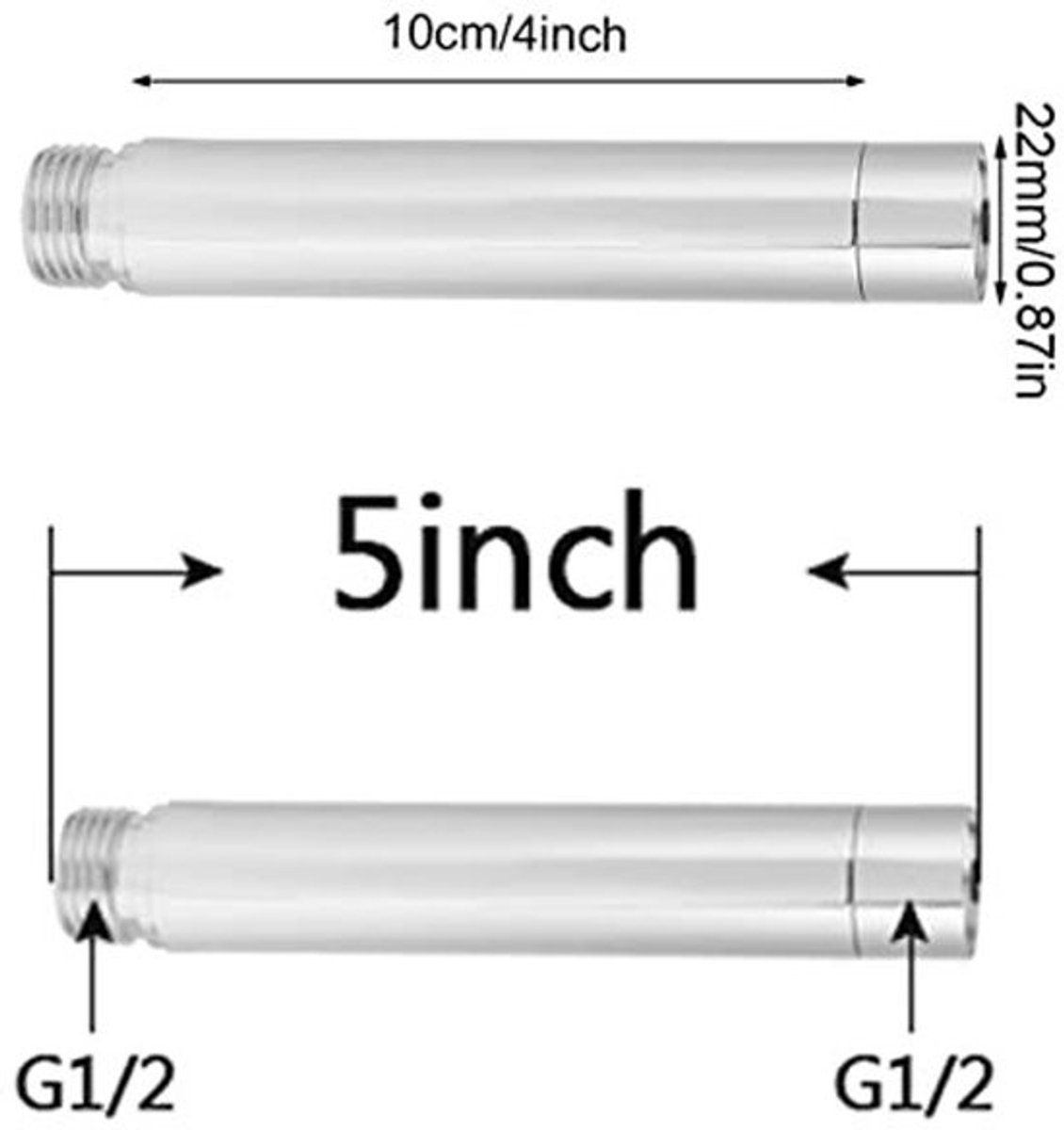 Doucheverlengbuis 4 Inch - Roestvrij Stalen Buis - Verchroomd - Handkopverlenging - G1/2 Inch Schroefdraad - 10 cm Lengte - Douchebuis