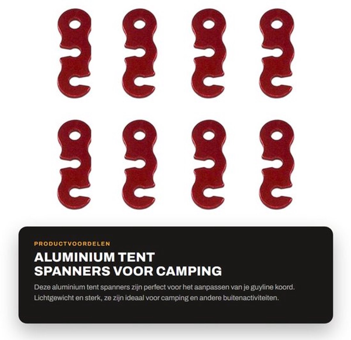 Tent Spanners Super Licht - Aluminium Legering - Antislip - Verstelbaar - Rood - Set van 12 Stuks - Touwregelaar