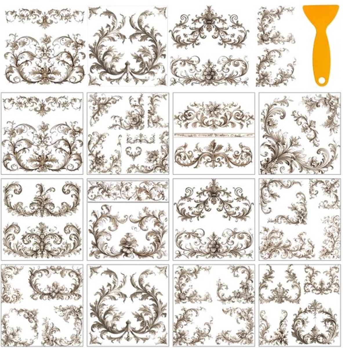 Bloemenstickers 12 Vellen - Vintage Bloemenrand - Raamdecoratie - Meubelstickers - Huisdecoratie - DIY Knutselbenodigdheden 14 x 14 cm - Decoratiestickers