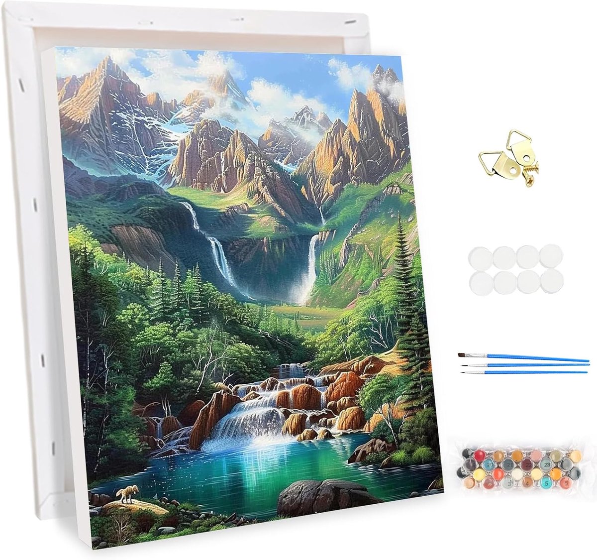 SnelShoppen - Paint by Numbers Volwassenen met Frame Landschap 30x40cm, DIY Canvas Verfset voor Beginners, Mountain River, Acrylverf en Schilderkits v
