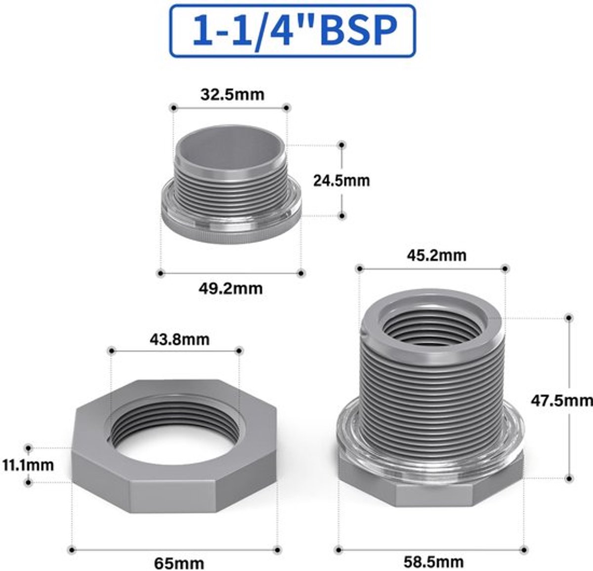Schotfitting 1 1/4" BSP - 2 Stuks - PVC Watertankconnector - Waterdicht - Slagvast - Duurzaam Materiaal - Waterconnector