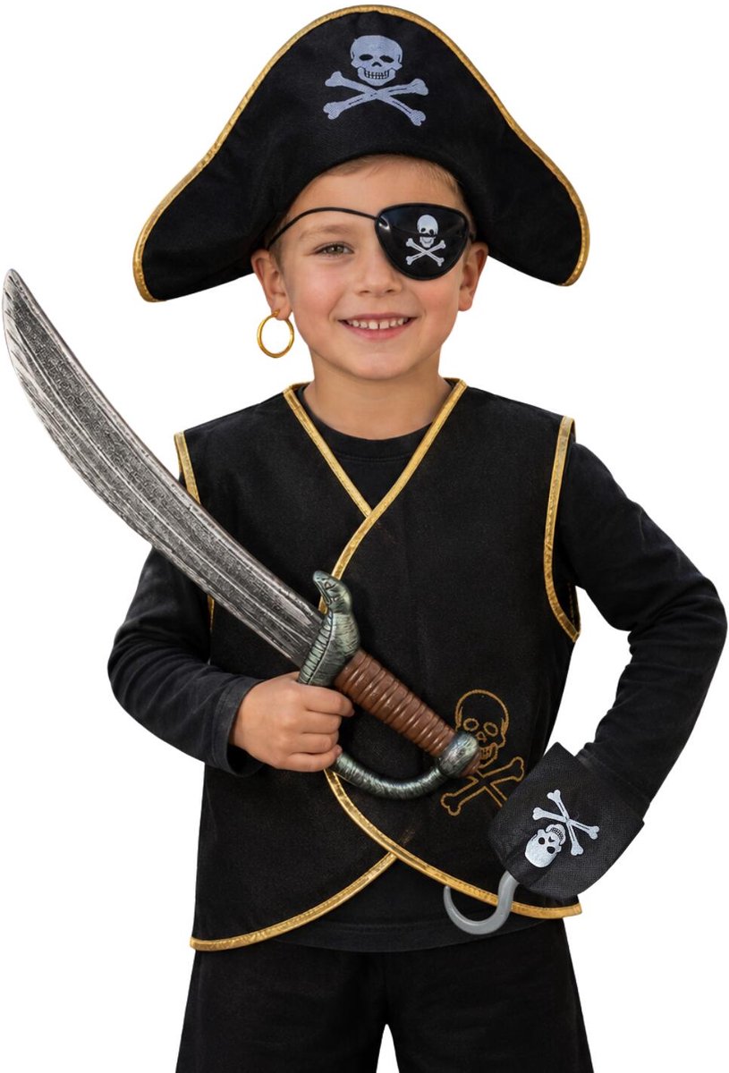 Funny Fashion verkleed feest set - Piraten stijl - kinderen - 6-delig - hoed wapens en accessoires
