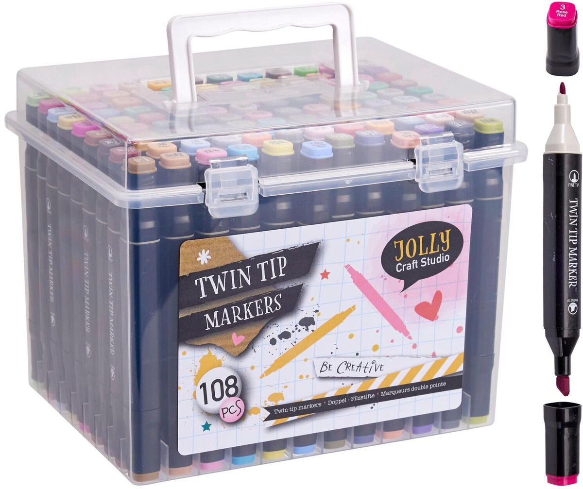 Free & Easy dubbele viltstiften - DUO stiften - 108x stuks - dubbelzijdig - dikke en dunne punt - kleuren/tekenen