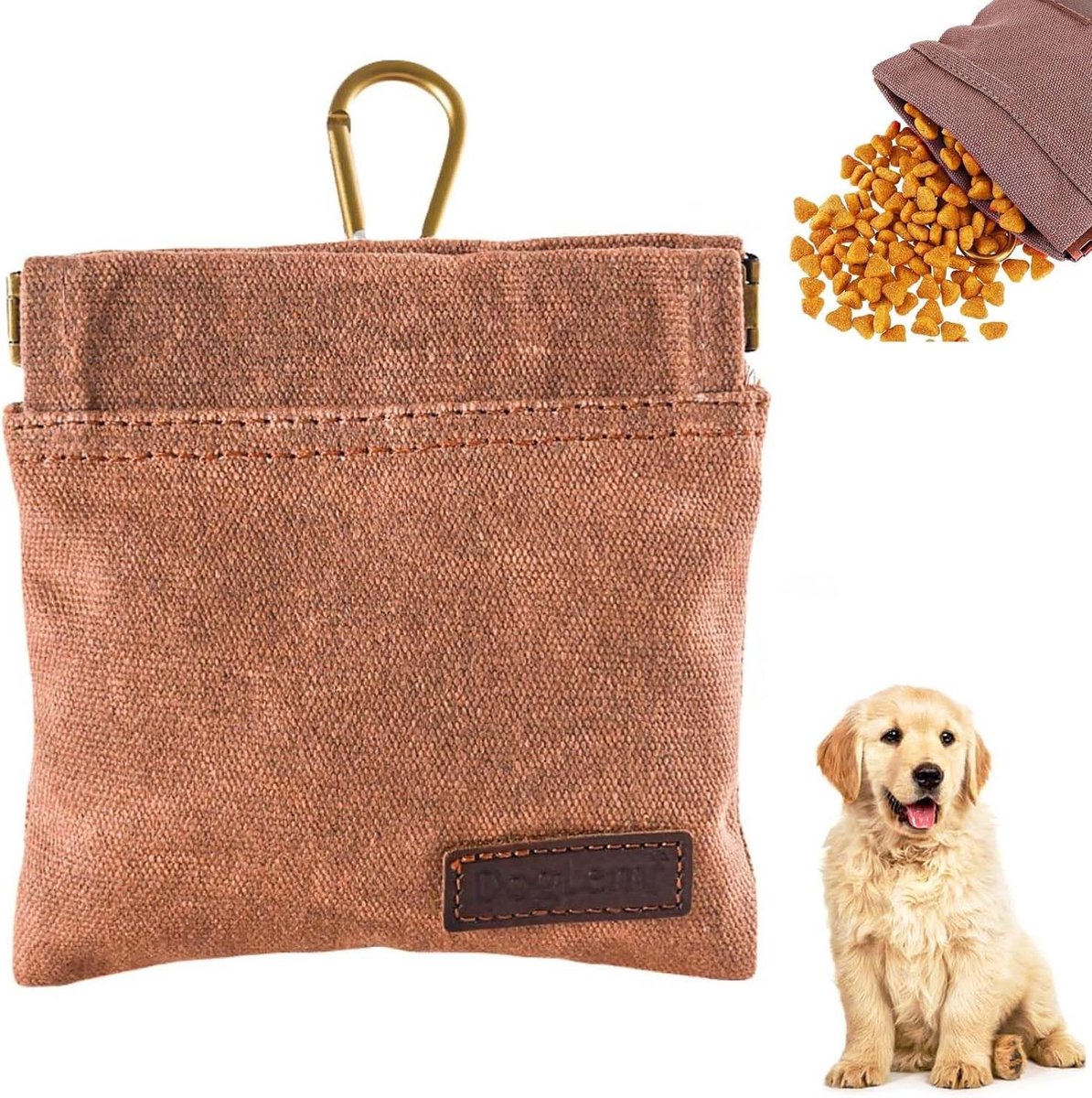 Handvrije Hondensnoepzak met Clasp en Carabiner voor Training, Reizen en Wandelen (Bruin) - Ideaal voor Honden, Snacks en Accessoires