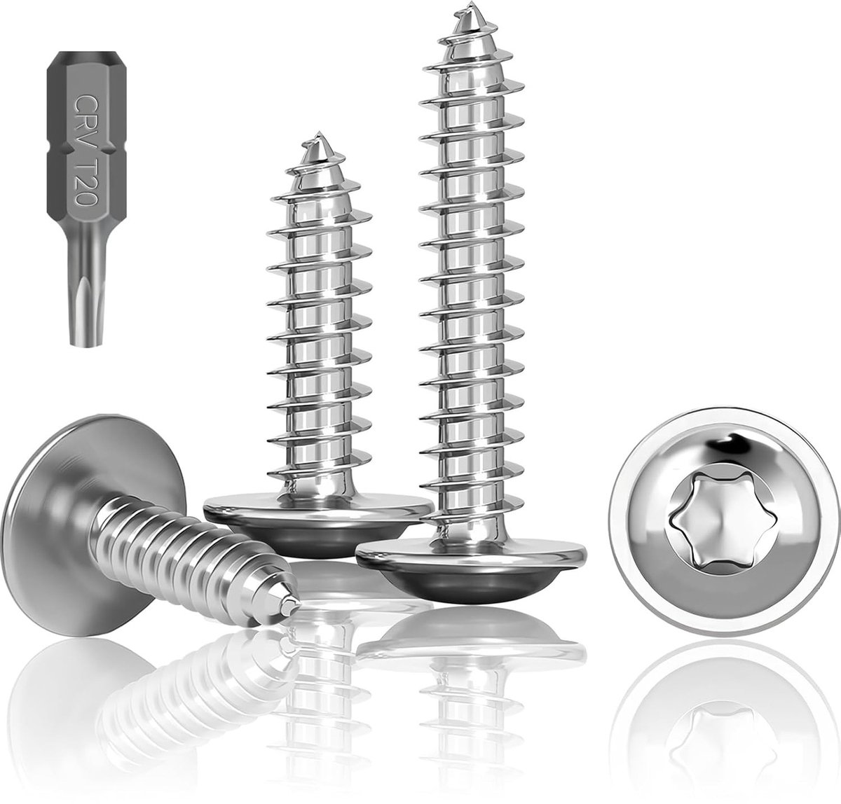 150 Stuks RVS M4X12mm Zelftappende Schroeven met Schijf, Volledige Draad Torx Schroeven voor Hout met Verzonken Kop